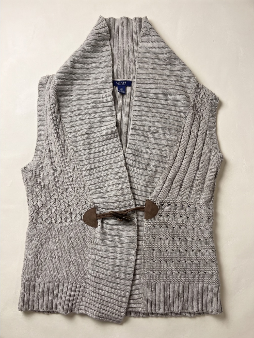 Chaps Light Gray Knit Shawl-Collar Toggle Vest